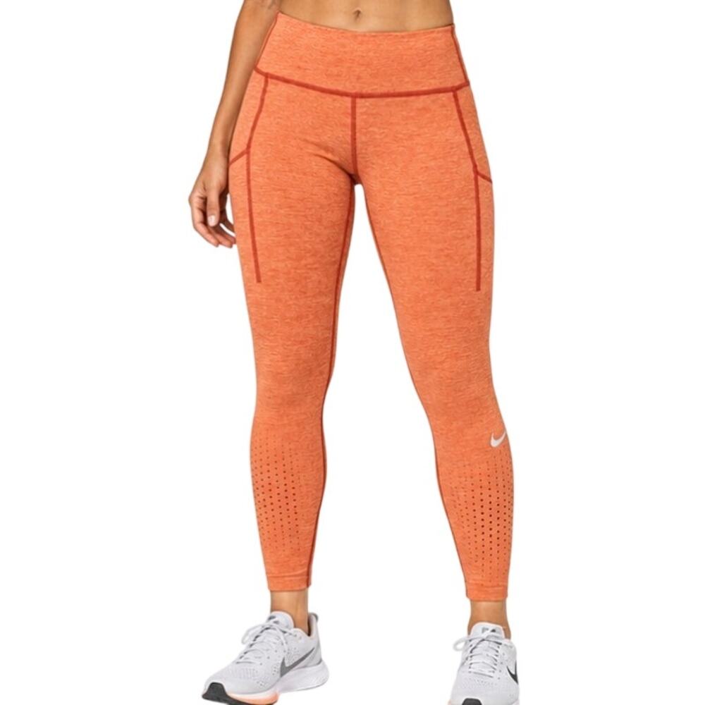 Nike Dri-FIT Heather Orange 7/8 Running Leggings, Ventilated, Women's Large